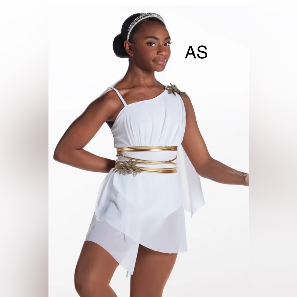 Weissman Asymmetrical White and Gold Dress